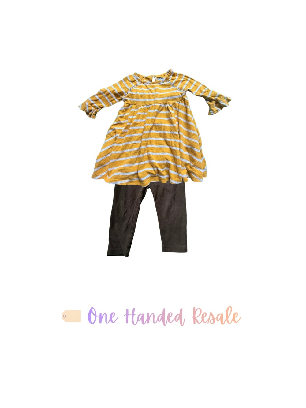 ✨Old Navy Mustard Yellow Striped Shirt baby GAP Black Leggings Outfit Set 18-24M